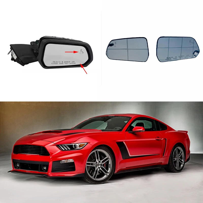 Heated Convex Wing Mirror Glass With Blind Spot Warning For Ford Mustang 2015 2016 2017 2018 2019 2020 (American Version)