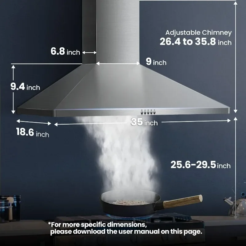 HAOYUNMA-Wall Mount Vent Hood, aço inoxidável, 3 Speed Exhaust Fan, conversível para Ductless, Pyramid Range, 36"