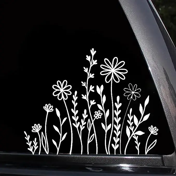 Wildflowers Boho Fun Reflective Car Vinyl Sticker Plant Lover Gift Idea Bumper Sticker, Decorative Window Decal