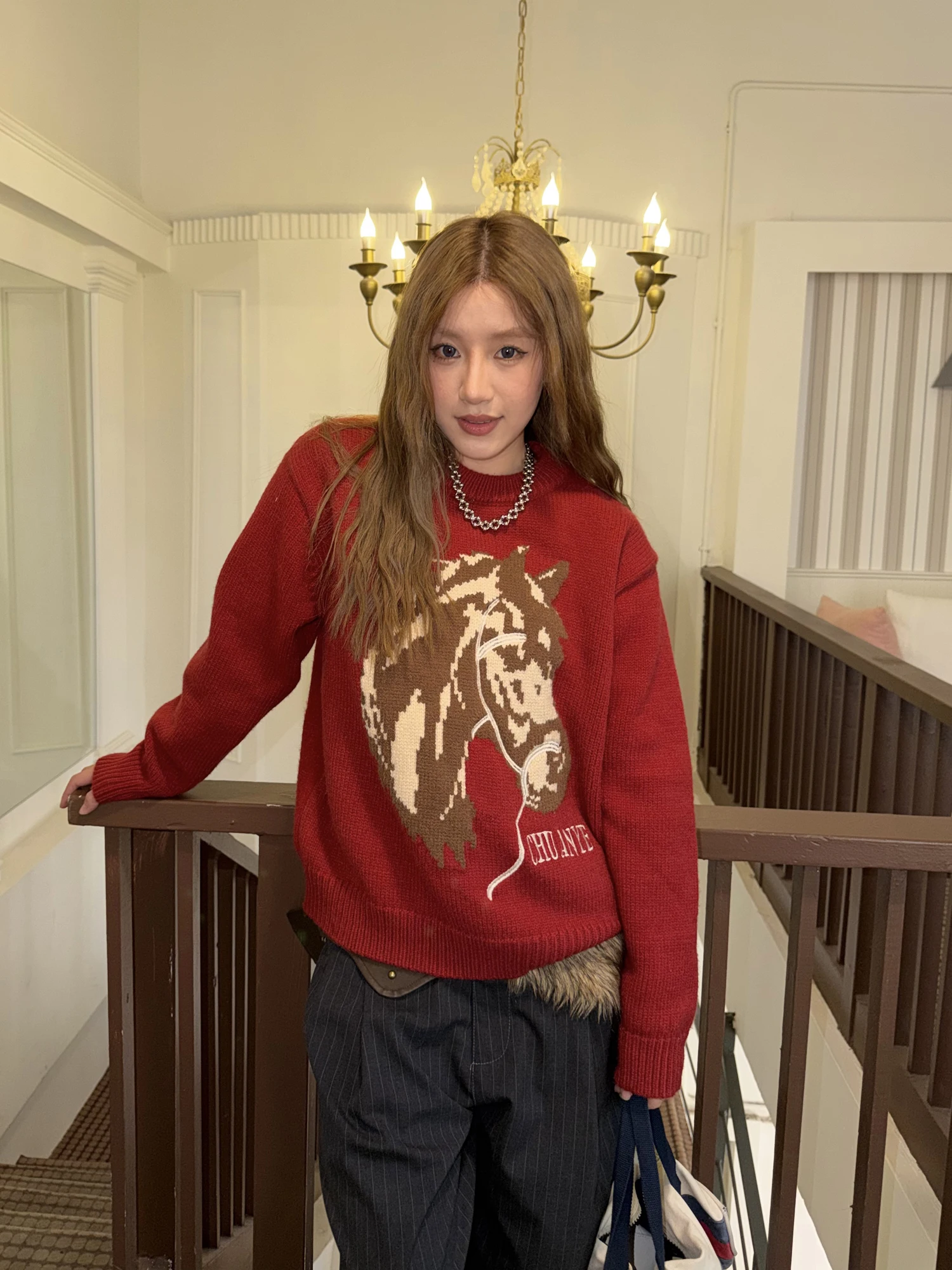 

Chuan Chuan Ye Original Red Knitwear Year New Style Autumn Winter Men Women Inner Lazy Style High Sense Outerwear Sweater