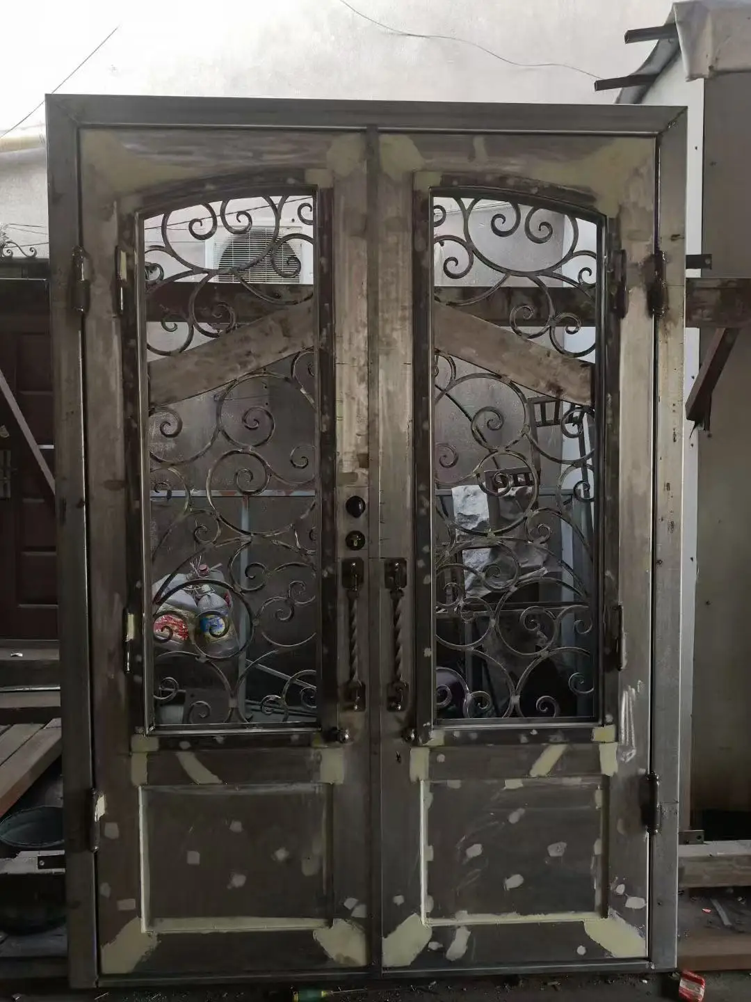 Fancy Modern French Entrance Doors Security Steel Wrought Iron Door for Home