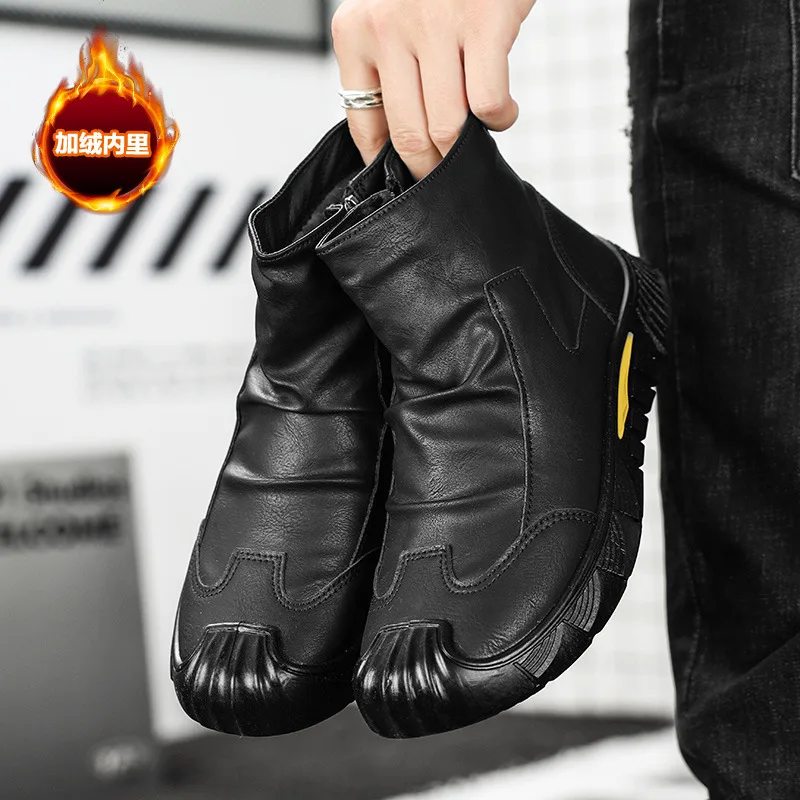 Zapatos de invierno para hombre, nuevas botas de cuero a la moda para hombre, marca de lujo Chelsea, botines informales de alta calidad, botas impermeables para motocicleta