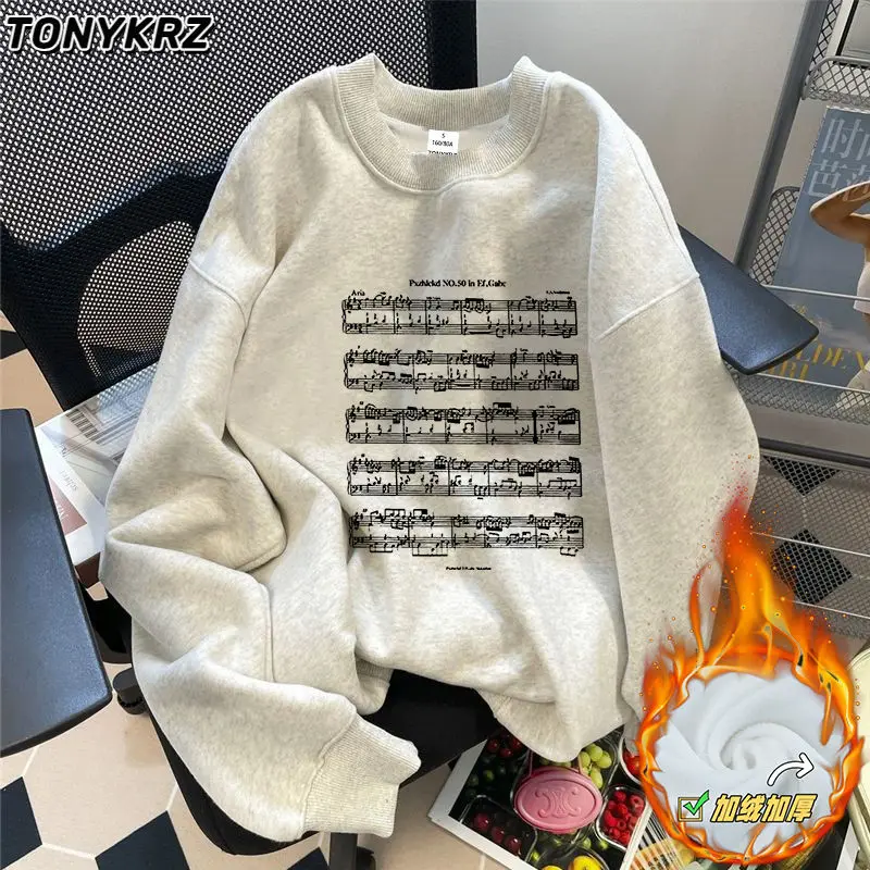 

Youth Retro Style Velvet Thickened Warm Design Long Sleeves Sweatshirts