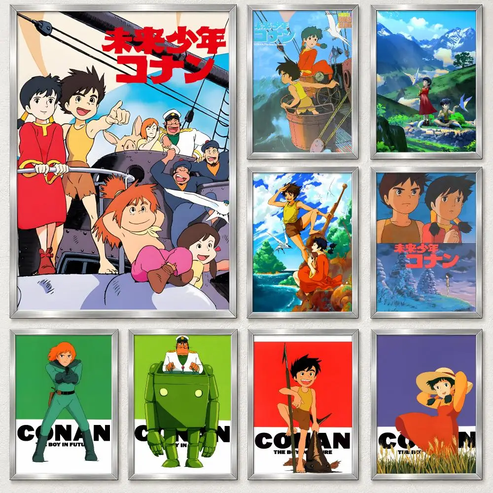 Classic Sci-Fi Adventure Anime Future Boy Conan Poster Self‑Adhesive Waterproof PP Poster Coffee Bar Wall Art Home Decor