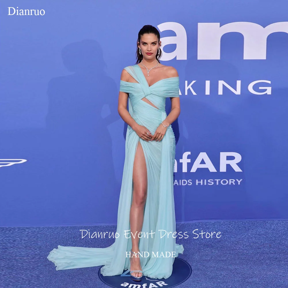 

Dianruo Драпированные вечерние платья трапециевидной формы на одно плечо, пляжные длинные платья для выпускного вечера с высоким разрезом, шифоновое платье Vestido De Noiva по индивидуальному заказу
