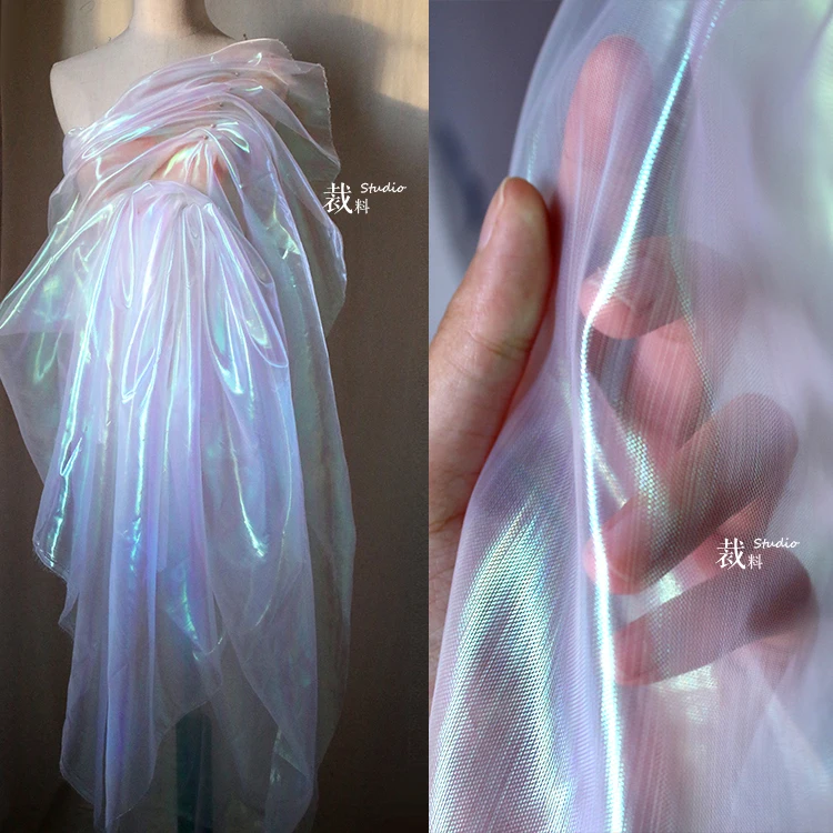 

Designer Fabric Laser Magic Color Organza Colorful Formal Dress Wedding Mesh Gradient See-through Fabric