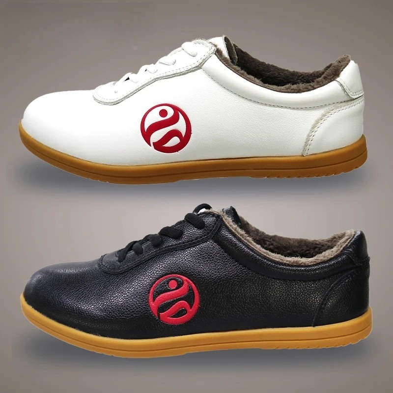 الشتاء جلد البقر الحقيقي تاي تشي الأحذية سماكة للكونغ فو الووشو فنون الدفاع عن النفس لينة مرنة وحيد خفيفة الوزن الرجال النساء