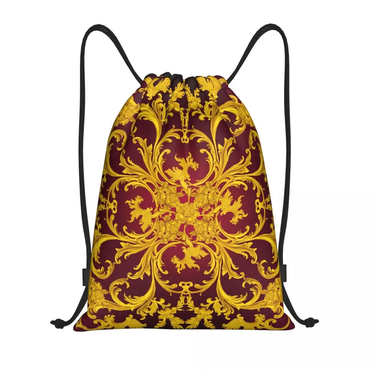 

Rococo Kaleidoscopic Burgundy And Gold Drawstring Bag Women Men Foldable Gym Sports Sackpack Baroque Training Storage Backpacks