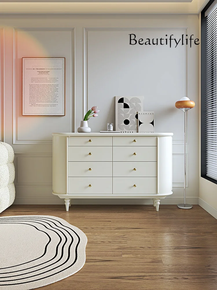 French all solid wood white against the wall light luxury bedroom storage American cream wind bed tail storage fashion