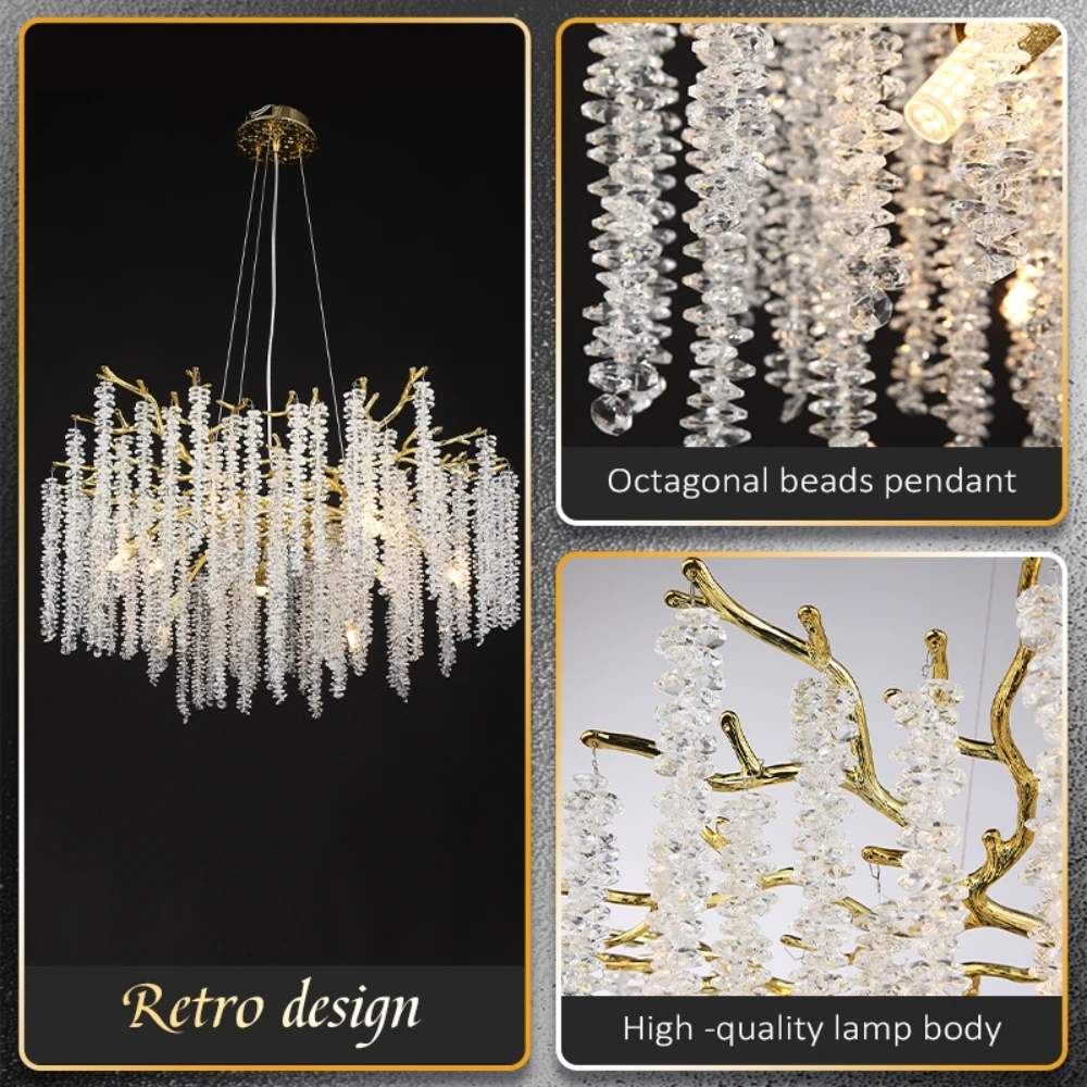 Imagem -05 - Luxo Ouro Lustre Lustres Cristal Metal Redondo Longo Pendurado Lâmpada para Jantar Sala de Estar Hotel Hall Home Light Fixture Decor