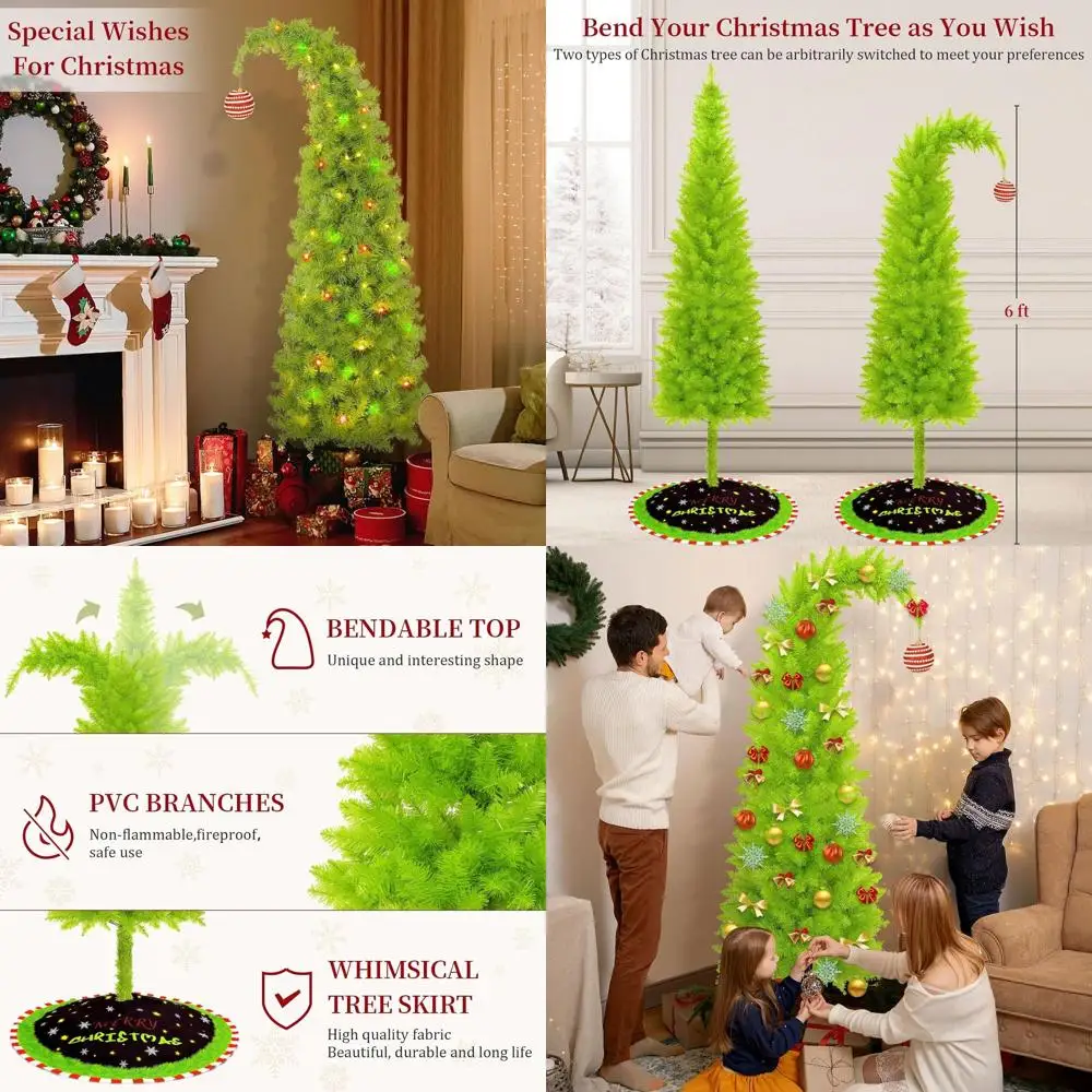 

6FT Whimsical Christmas Tree with Flexible Branches - Ideal for Outdoor and Indoor, Includes Sturdy Stand