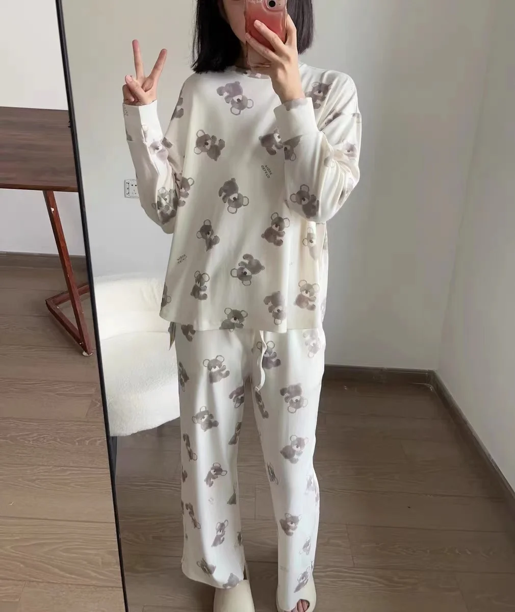 Japan Home wear Room Wear Ladies Autumn Women\'s Pajamas Set Puppy Long Sleeves Trousers 40-65kg SleepWear （with labels）