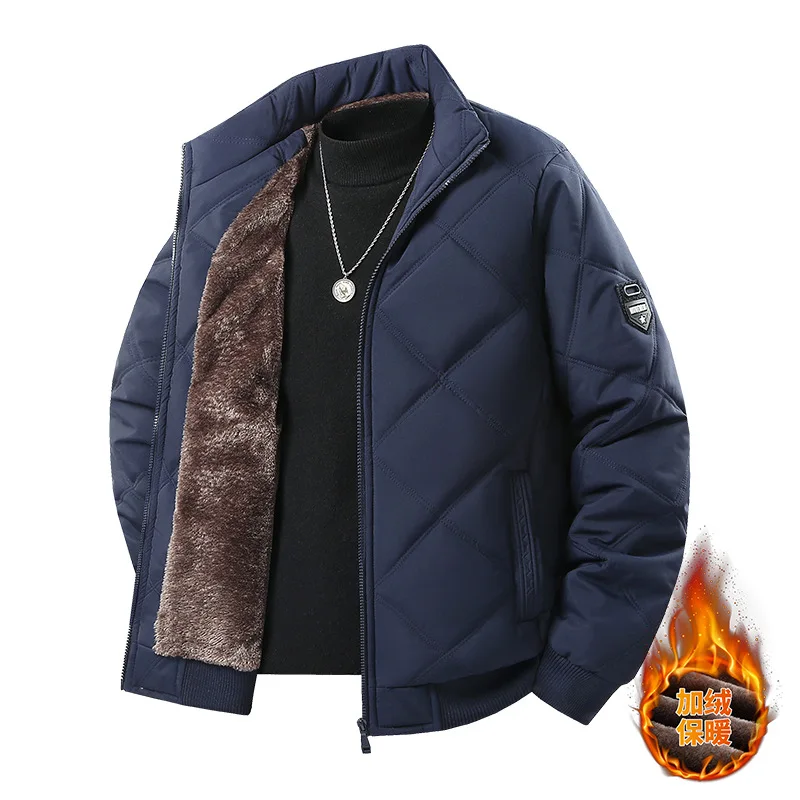 Winter Men's Executive Soft Shell Cotton Jacket Thick Fleece Lined Warm Stand Collar Windproof Casual Business Jackets for Men