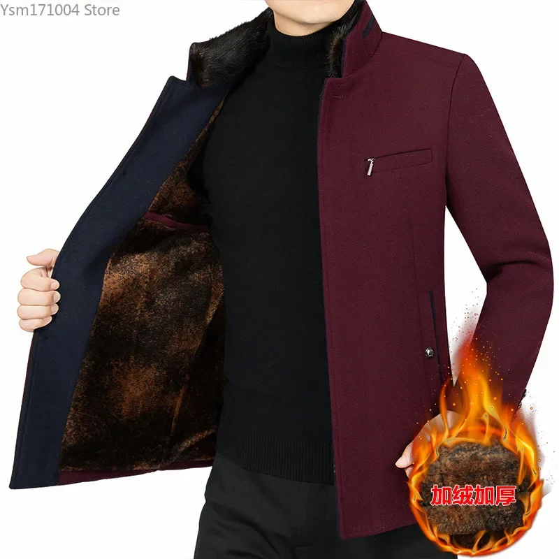 Winter Men's Jacket Stand Neck Solid 30% Wool Thicked Warm Parker Coat High Quality Business Casual Men Jackets 4XL Men Clothing