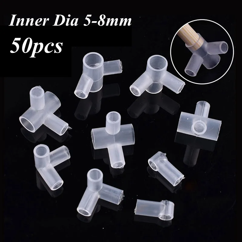 50Pcs Inner Dia 5-8mm DIY Handmade Architectural Model ,Plant Support Connector Tee Four Way Joint Pipe Adapter Fittings Shelf