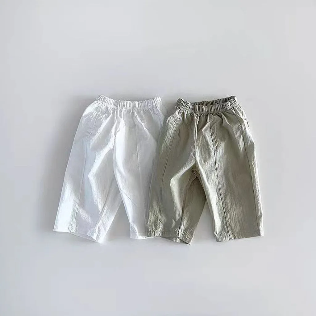 Calça monocromática de pernas largas para meninos e meninas, solta e elegante, roupas simples e casuais, verão, 2024