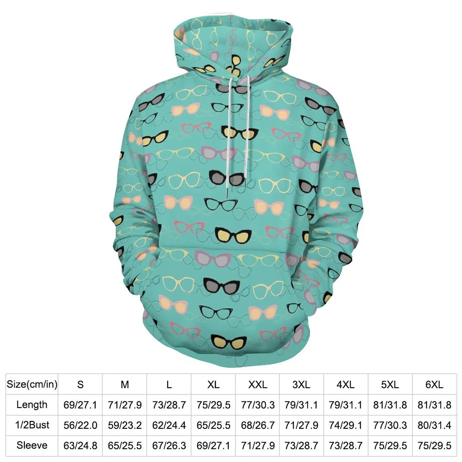 Glasses Print Casual Hoodies Long Sleeve 1950s Specs Modern Pullover Hoodie Autumn Classic Design Oversized Sweatshirts