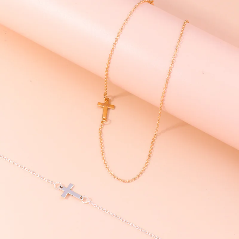 Aihua Gothic Style Dainty Gold Color Sideways Cross Necklace for Women Crucifix Jewelry Simple Choker Collar Party Gift – Detail 7