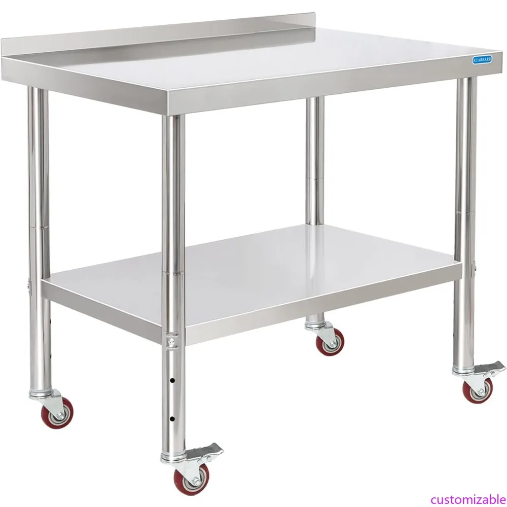 

Коммерческий кухонный стол для приготовления нержавеющей стали с 4 роликами, щитком для спинки, 24 x 36, сертифицированный NSF, регулируемая нижняя часть