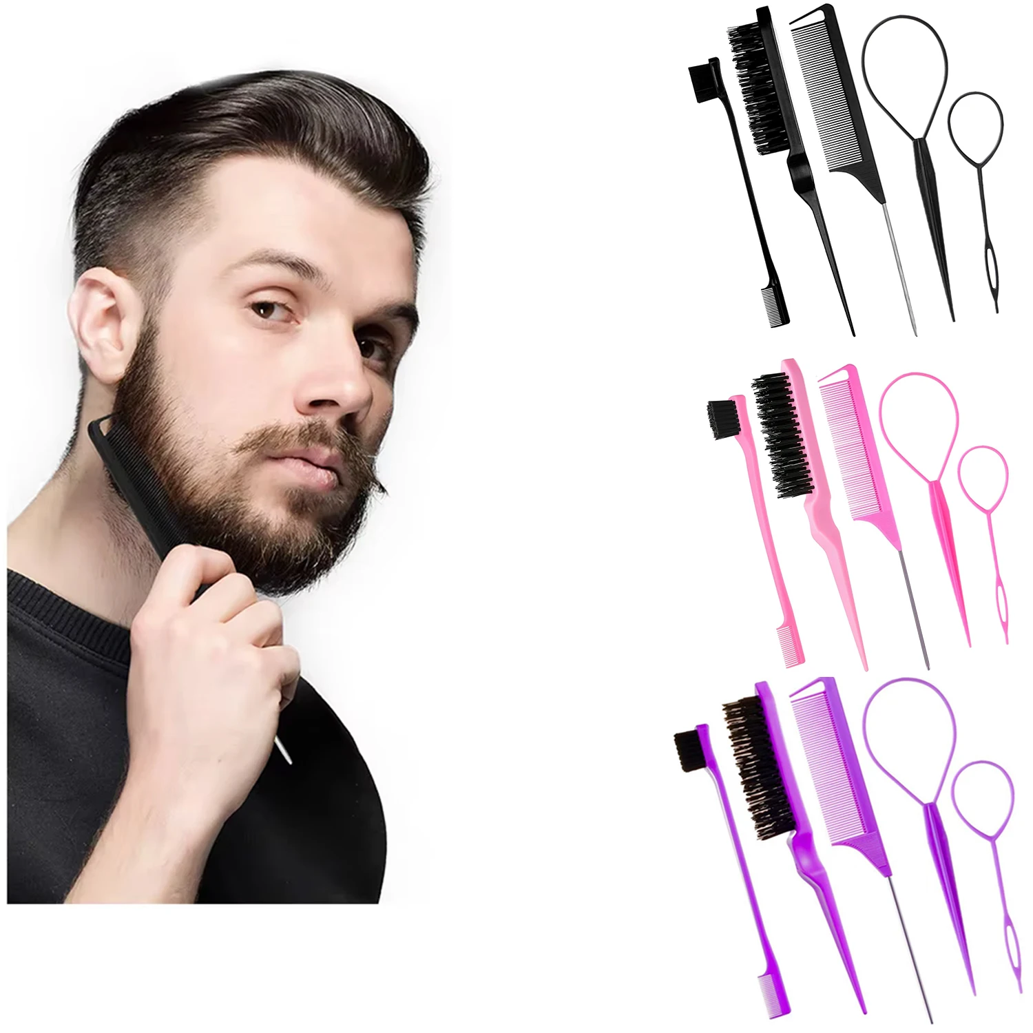 

Double-Headed Eyebrow Brush with Highlighter Steel Needle Tip Tail Comb Hair Puller Hairdressing Tool Set
