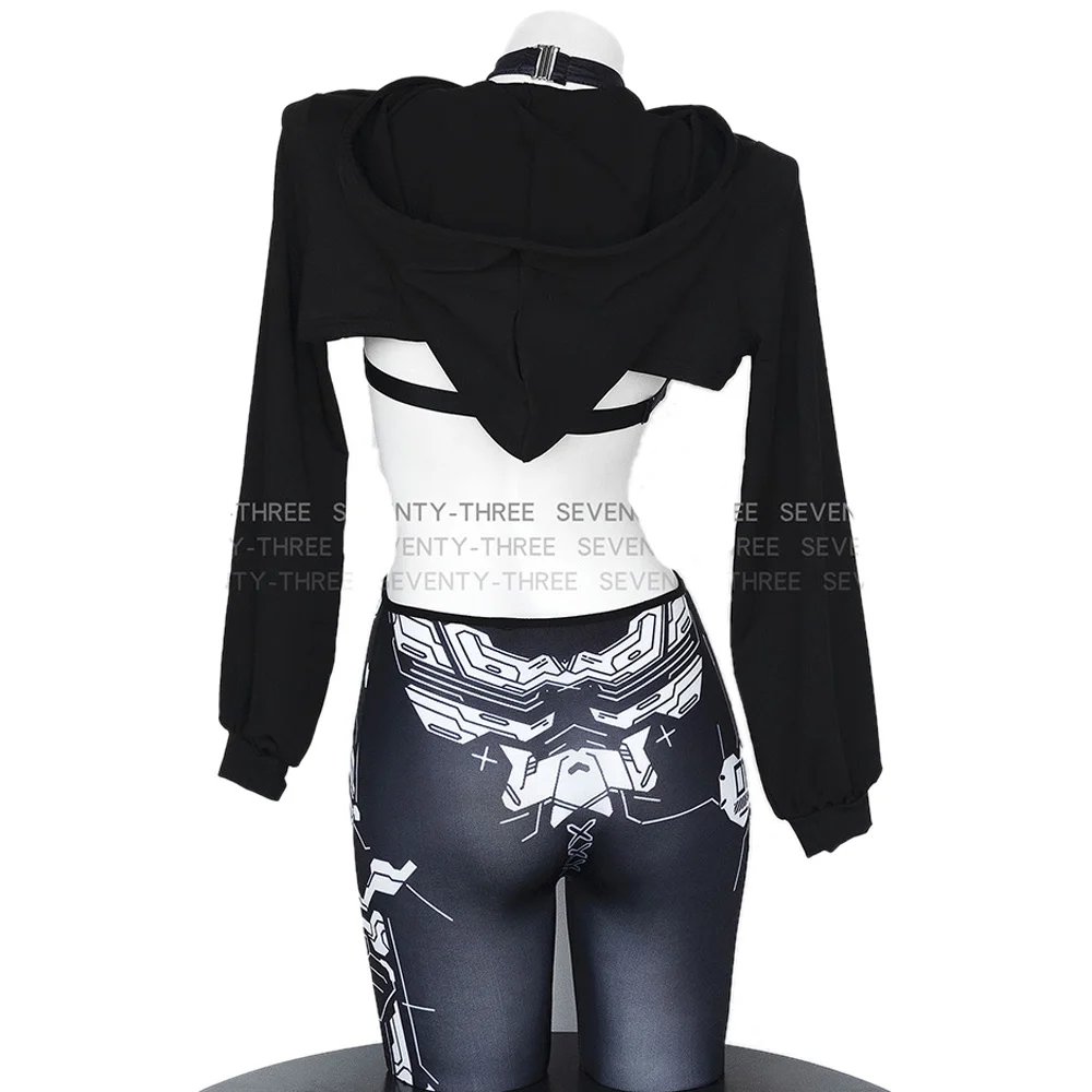 AniLV панк Cyber Shadow Agent черный топ с капюшоном обтягивающее боди механический механизм воин униформа наряды косплей костюм