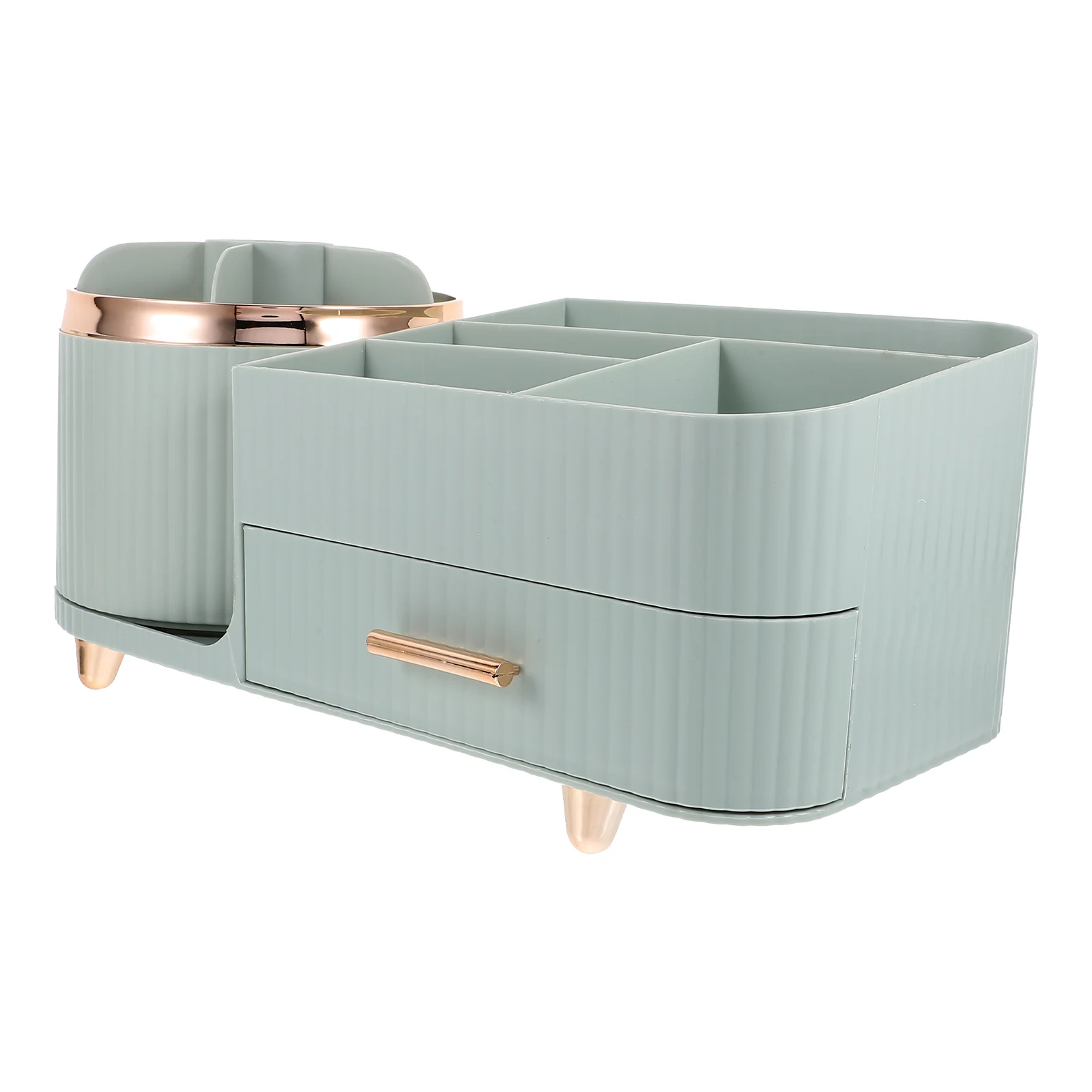 

Large Makeup Organizer Brush Holder Countertop Blue Storage Rotating Desk Vanity Case Plastic Material
