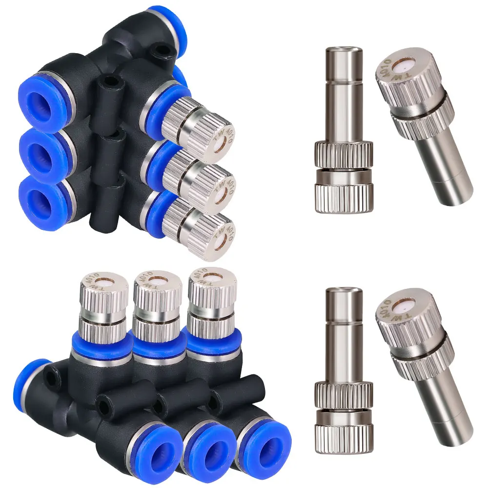 5PCS 6mm Garden Irrigation Blue Black Quick Push Atomizing Nozzle Low Pressure Cooling System Watering Tee Assembly Connector