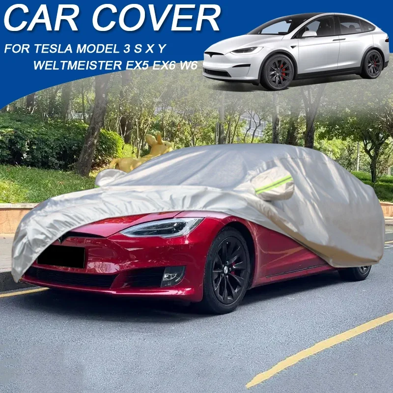 

For WELTMEISTER EX5 EX6 W6 TESLA MODEL 3 S X Y 210T Polyester Car Cover Waterproof Anti-UV Dustproof External Auto Accessories