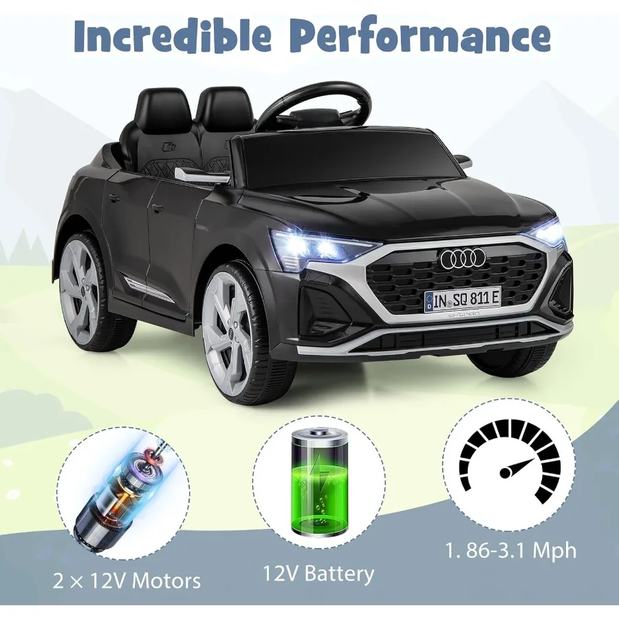 12v passeio em carro licenciado audi sq8 controle remoto passeio em brinquedo veículo elétrico alimentado por bateria com suspensão de mola música e