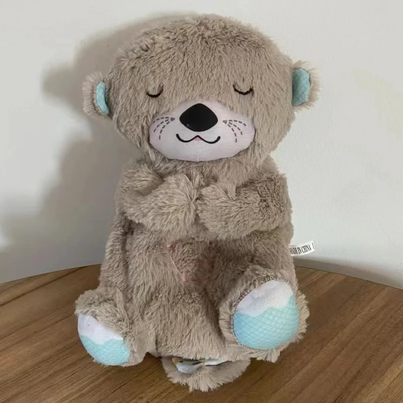 2024 new Breathing Otter Plush Toy With Light And Sound Music Soothing Deep Sleep Toys Bear Sleeping Companion Pillow Gifts