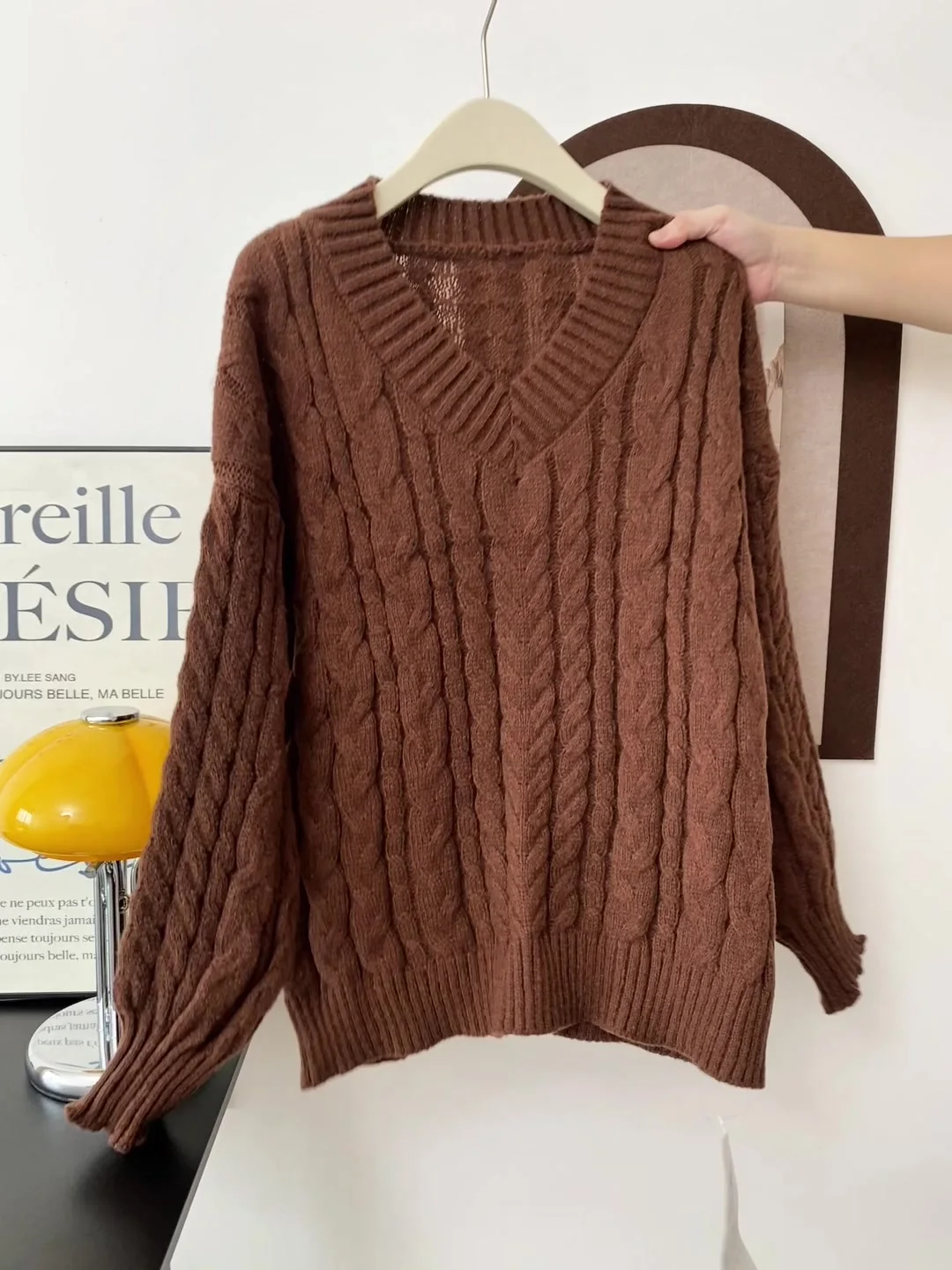 Suéter de malha solta feminino outono inverno novo sle v-ne lanterna sve pulôver vintage preguiçoso sle malhas topo