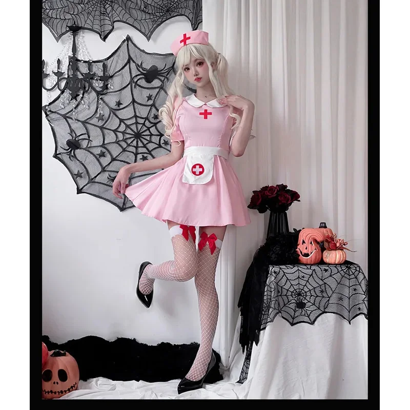 할로윈 성인 코스튬 코스프레 여성 간호사 코스튬 핑크 일본 순수한 욕망 코스프레 섹시한 의사 간호사 스커트