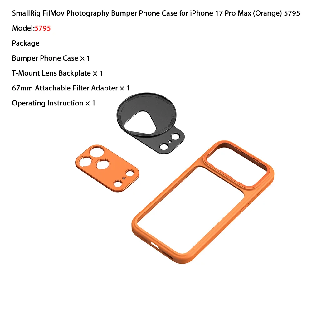 SmallRig 17 Pro FilMov fotografie bumper telefoonhoesje voor iPhone 17 Pro Max grijs/oranje/zwart met T-mount lens achterplaat