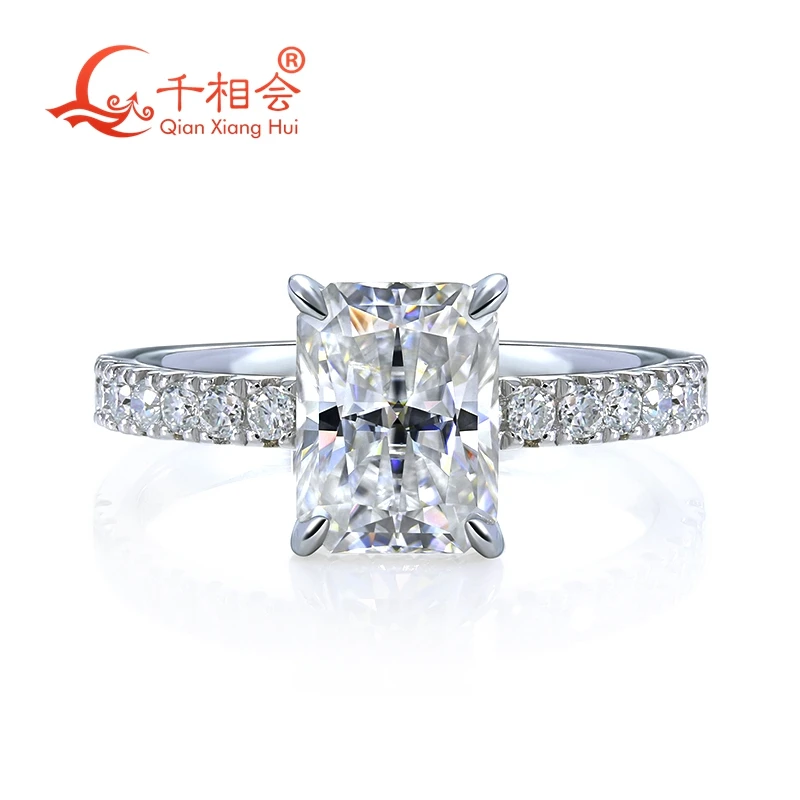 

Radiant Setting Moissanite Diamond Ring 2ct or 3ct Half Band 925 Sterling Silver D Color VVS Wedding Engagement Jewelry Gift
