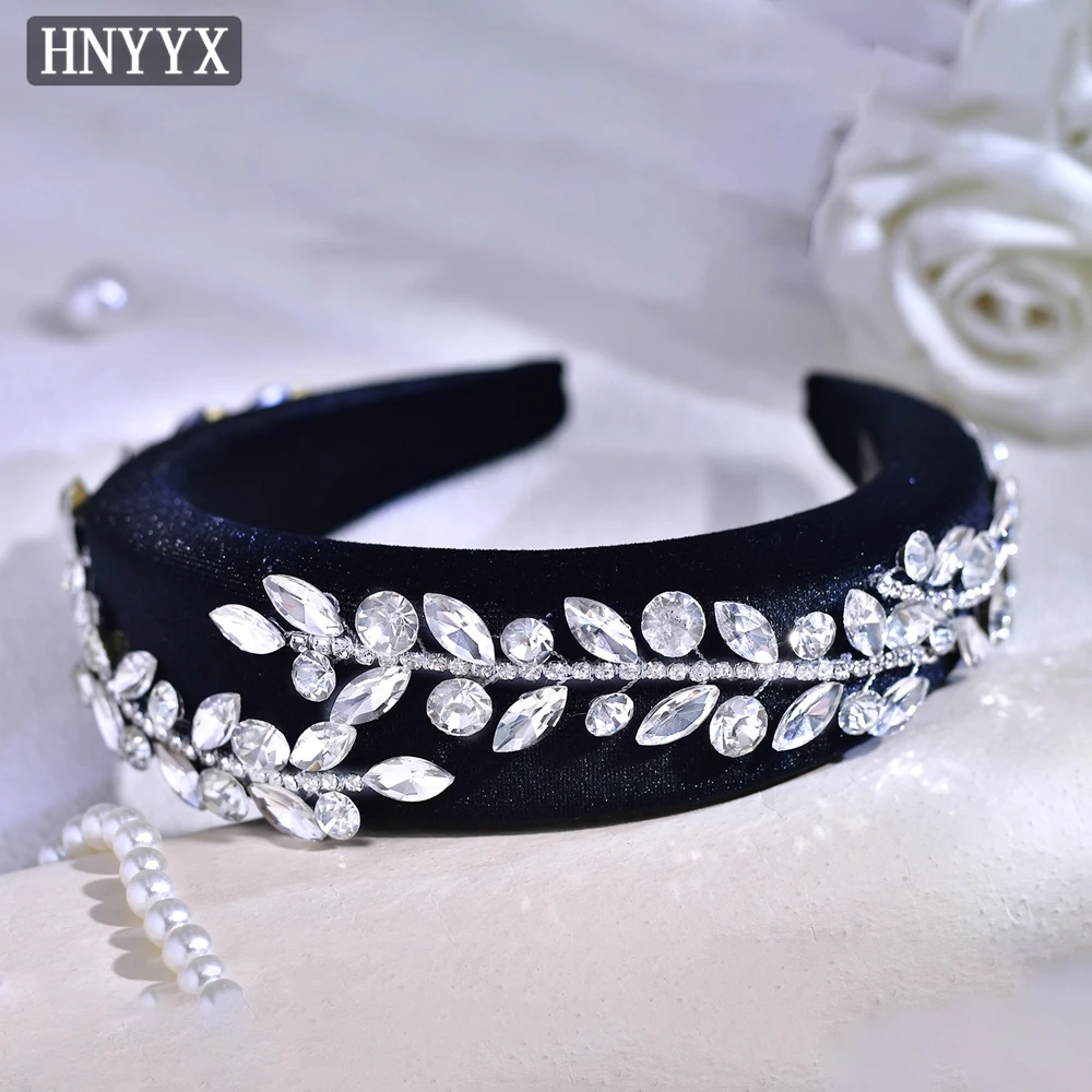 

HNYYX Luxury Rhinestone Baroque Headband Women's Velvet Crystal Hair Band Shiny Wide Hair Accessories Handmade Headdresses A283