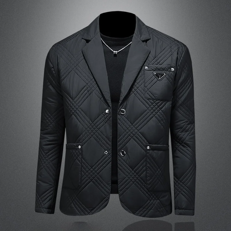 

Faionable Embroidered Letter Men's Suit Winter Thiened Cotton Jaet Stand Fit Casual Sle Double Breasted Coat