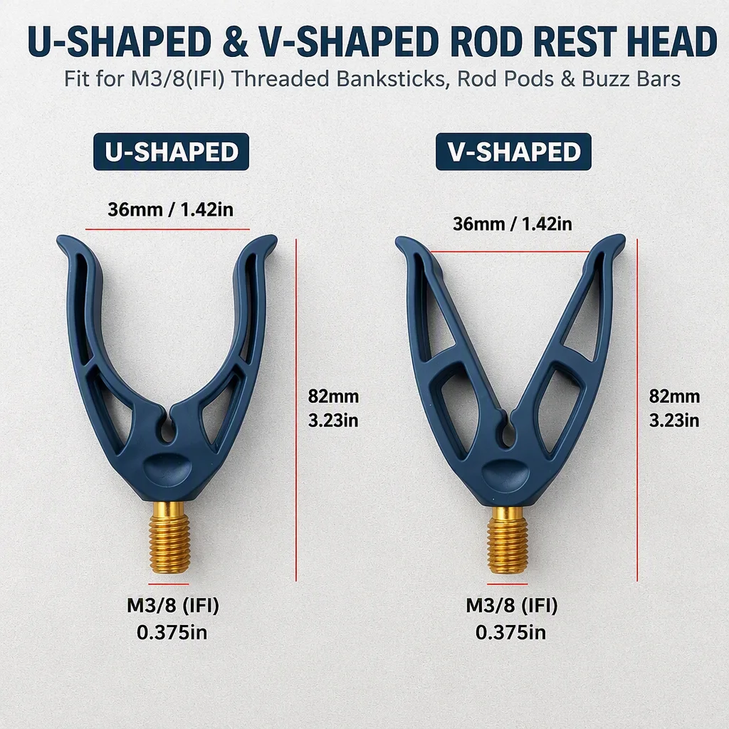 Universal V & U Type Carp Rod Rest Head, Anti-slip Fishing Rod Support Head for Carp Rod Pod Tripod Fishing Accessories