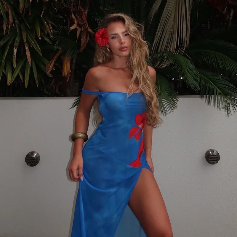 

Sexy Backless Printed Dress, Summer New Style, Slit Slimming Long Skirt