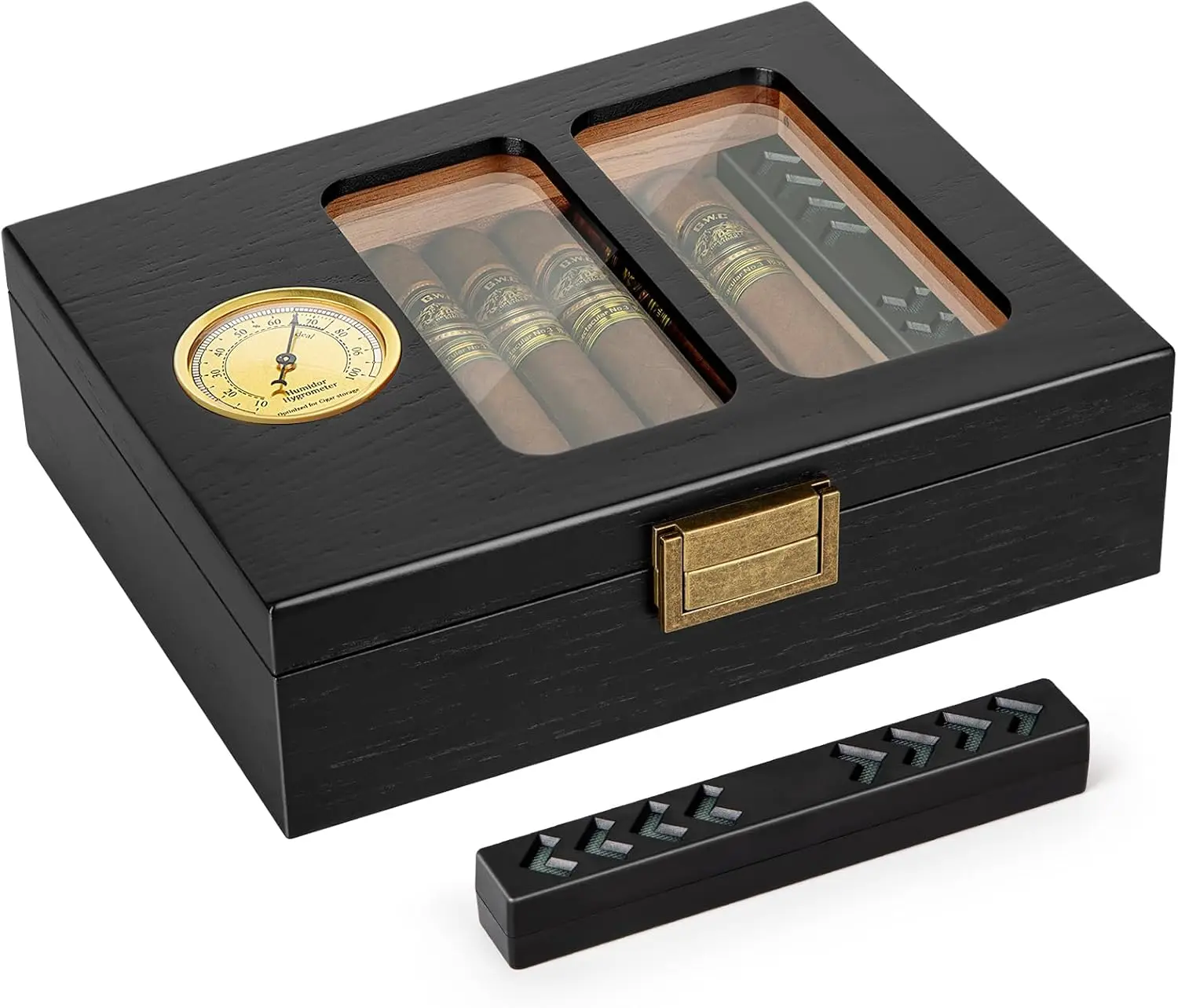 

Хьюмидор для сигар, коробка для сигар со стеклянной верхней поверхностью, коробка для хьюмидора для сигар 20-25 с гигрометром, увлажнитель для сигар, настольный портсигар
