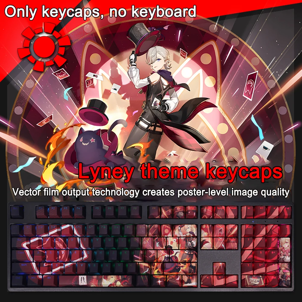 

108 Keys/set Genshin Impact Keycaps Lyney Keycaps PBT Dye Subbed Keycaps Cherry Profile Anime Gaming Key Caps For ANSI 61 87 104