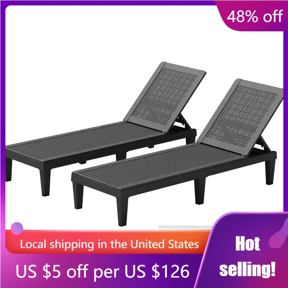 

Waterproof PE Easy Assembly Relaxing Chair Outdoor Chaise Lounge Chairs Set of 2 With Adjustable Backrest Recliner Freight free