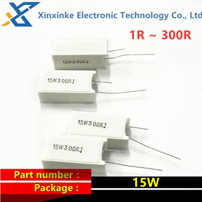 5PCS 15W Ceramic Resistance Vertical Cement Resistor 1R ~ 300R 1R/4.7R/10R/15R/20R/75R/47Ohm/51R/100R/150Ω
