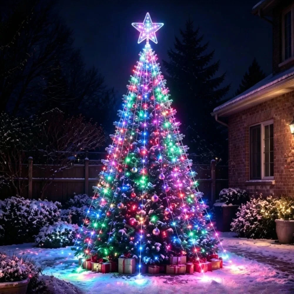 New Year's Eve Decorations Solar Christmas Decoration Star String Lights 2/3M Waterfall Christmas Tree Fairy Lights for Outdoor
