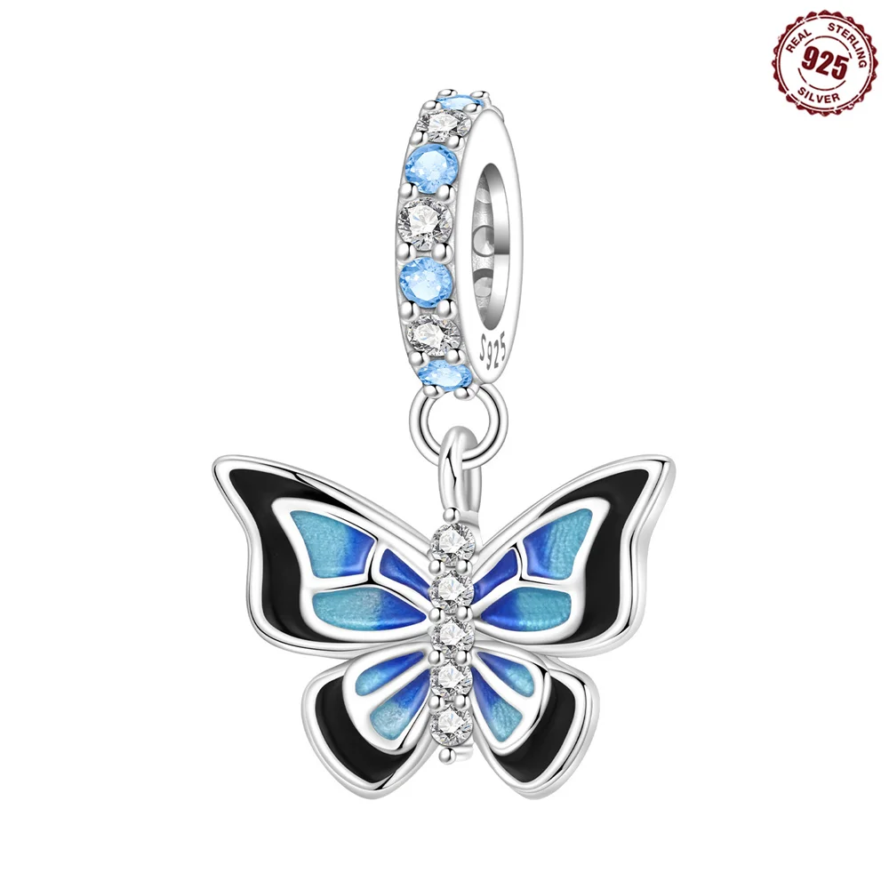 Gradient Butterfly Dangle Charm 925 Sterling Silver Symbol of Transformation & Freedom Bead Fit Chain Bracelet DIY Jewelry Gift