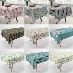Simple Abstract Cute Cat Rocket Pattern Tablecloth Home Decor Rectangle Party