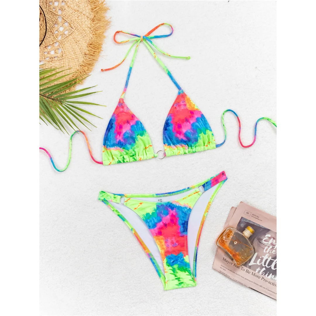 Sexy bedruckter Tie-Dye-Bikini mit Neckholder, brasilianischer Bikini, Damen-Badeanzug, zweiteiliges Bikini-Set, Badebekleidung, Badeanzug, Schwimmkleidung V6313 – Detail 4