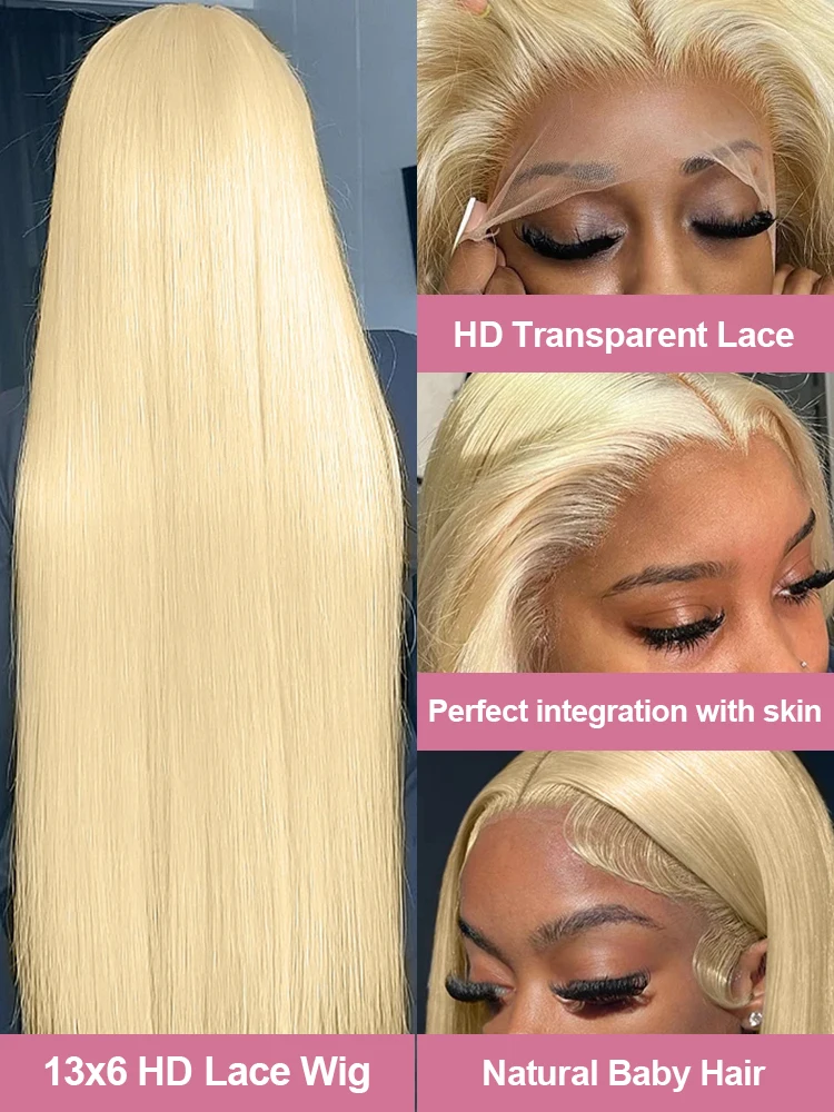 40 Inch 13x6 HD Transparent 613 Blonde Lace Frontal Human Hair Wigs Brazilian Color Bone Straight 13x4 Lace Front Wigs For Women