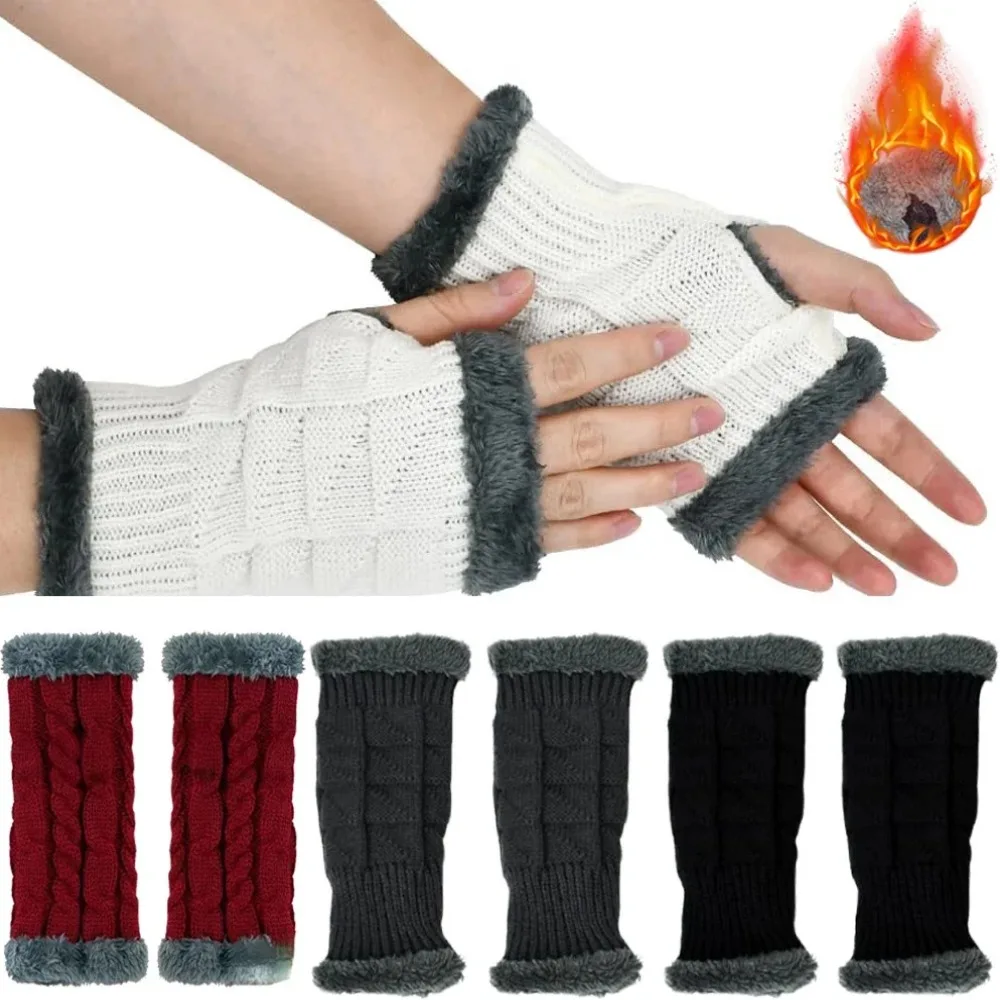 للجنسين الشتاء الخريف أصابع قفازات قصيرة دافئة رقيق قفازات الصوف اصطف مطاطا كم يغطي للطقس البارد