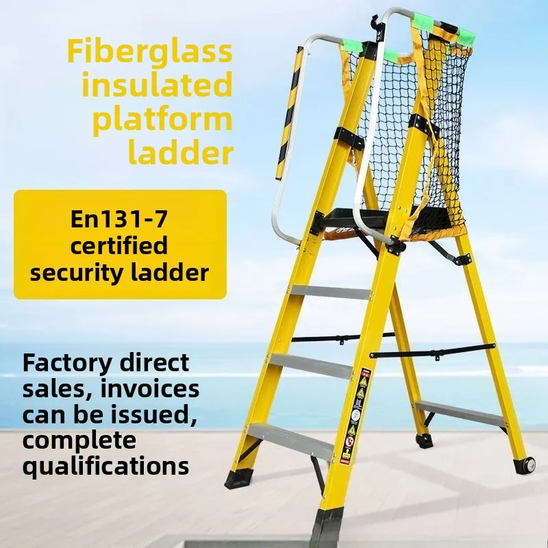 FRP insulated platform, ladder electrical engineering with handrails safe construction foldable herringbone ladder  ladder