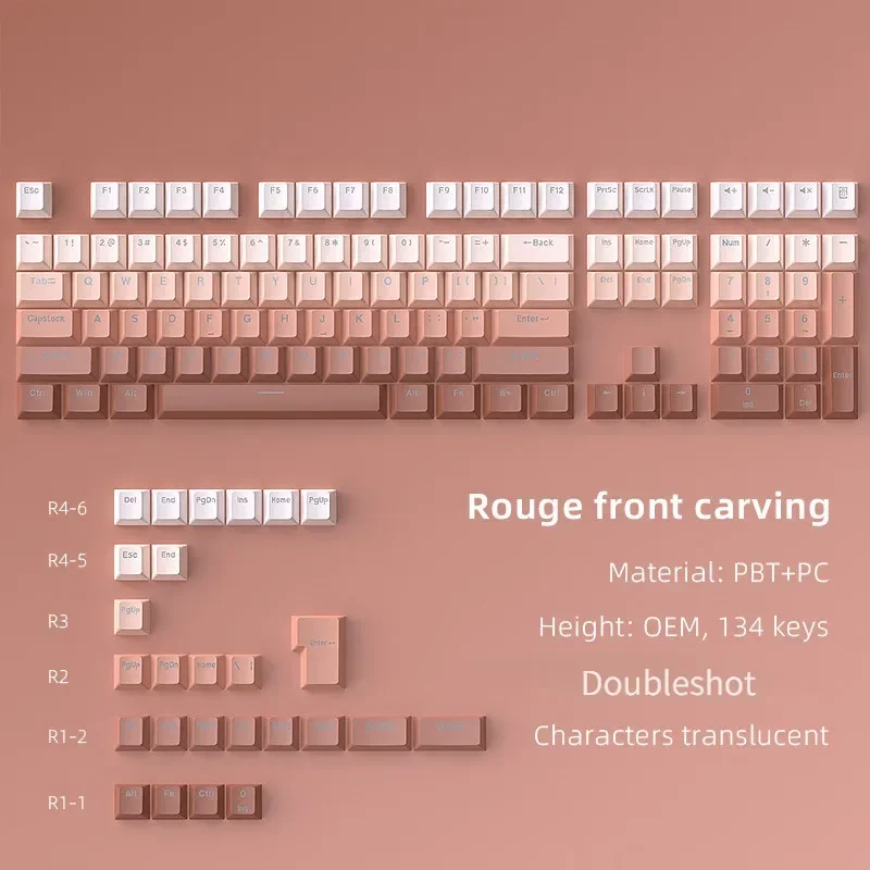 Rouge Shine Through Keycap Doubleshot OEM Profile for All MX 61% 66% 98 %100% 108% Mechanical Keyboard